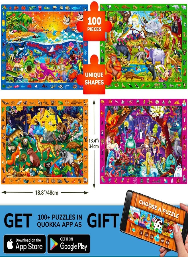 QUOKKA Puzzle from 3 4 5 Years for Children - 4 x 100 Pieces Puzzle from 5 6 for Boys and Girls - Search & Find Children's Puzzle Games Night Active Life - Gift Toy for Children 6 7 8 Years - Image 5