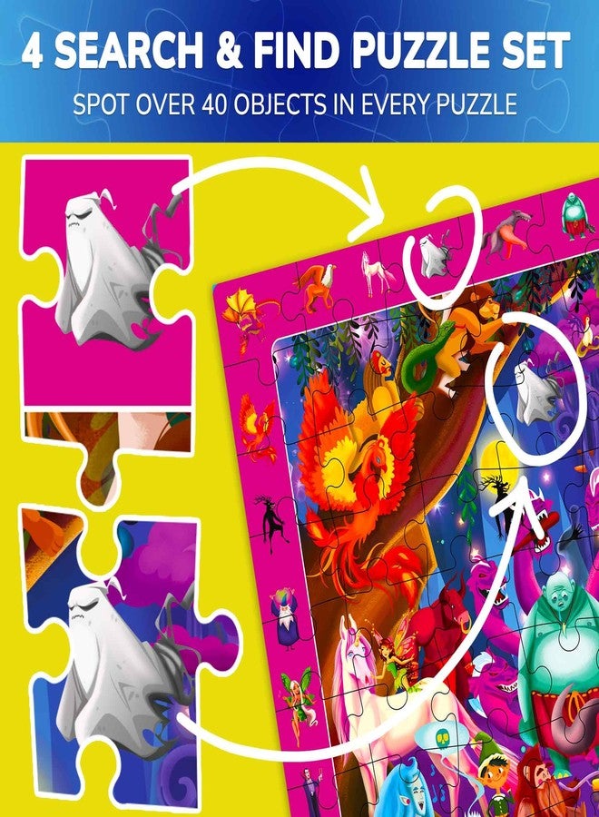 QUOKKA Puzzle from 3 4 5 Years for Children - 4 x 100 Pieces Puzzle from 5 6 for Boys and Girls - Search & Find Children's Puzzle Games Night Active Life - Gift Toy for Children 6 7 8 Years - Image 3