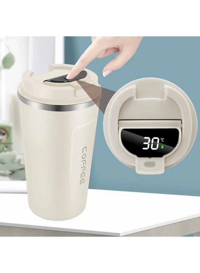 AROAQ Digital Display Stainless Steel Coffee Cup Thermal Mug Office Termica Cafe Copo Travel Insulated Bottle 510ml White - Image 2