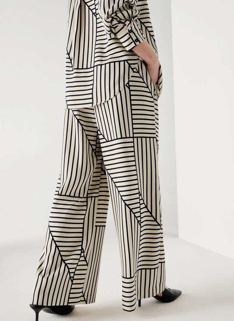 ماتلان Et Vous Black Stripe Satin Wide Leg Co Ord Trousers