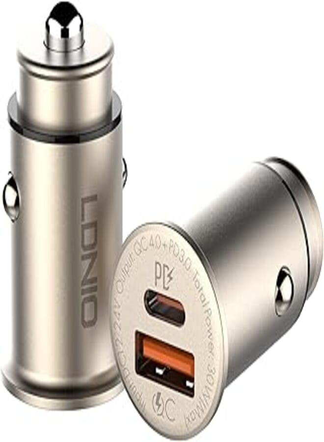 LDNIO C506Q Fast Car Charger 30W With 2 USB Port Including 1 QC4+ and 1 PD USB-C Port With Micro Cable - Gold