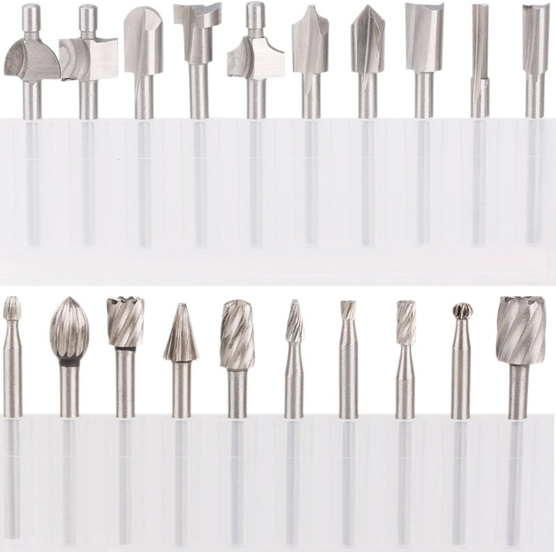 SPTA 10Pc HSS Router Carbide Engraving Bits & 10Pcs Router Bit 1/8"(3mm) Shank for Rotary Tools for DIY Woodworking, Carving, Engraving, Drilling - Image 1