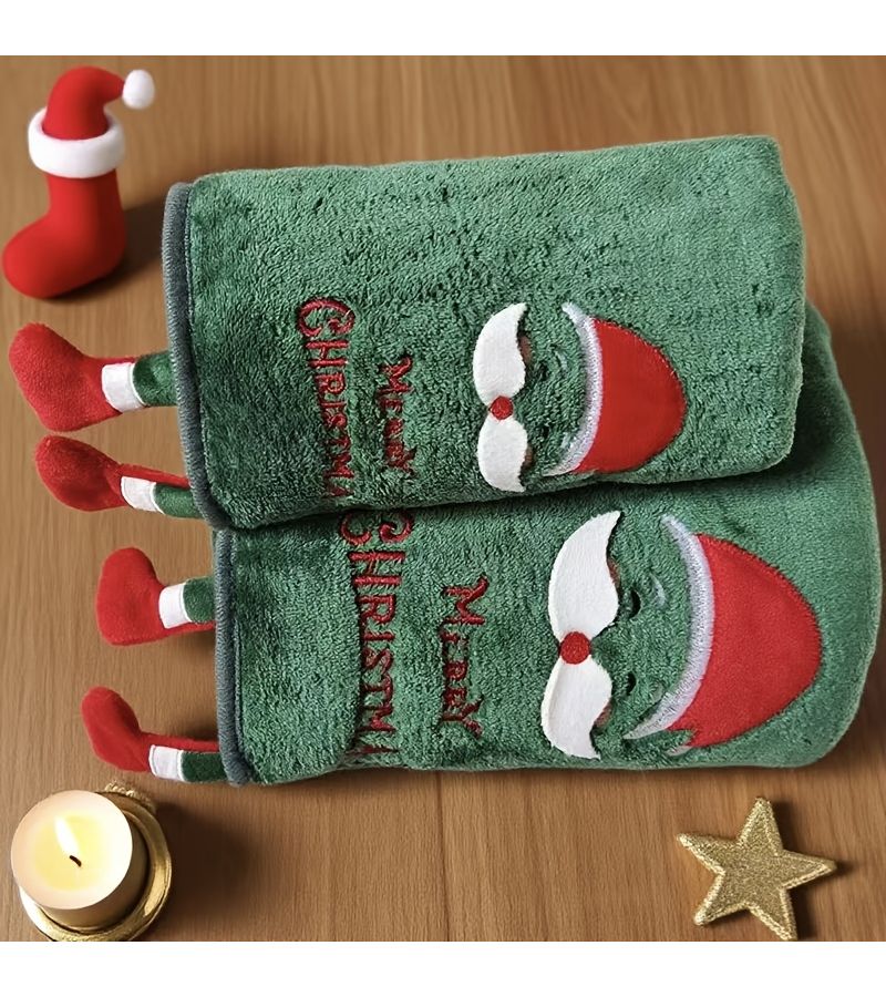 Reindeer Snowmen Santa Christmas Family Towel Set 2Pcs Ultra Soft Coral Fleece Quick Dry - Image 5