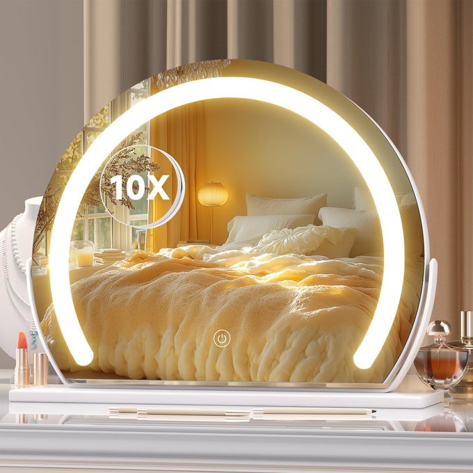 VANITY MIRROR WITH LIGHTS 137 X 106 LED MAKEUP MIRROR LIGHTED MAKEUP MIRROR WITH LIGHTS SMART TOUCH CONTROL 3 COLORS DIMMABLE MIRROR WHITE