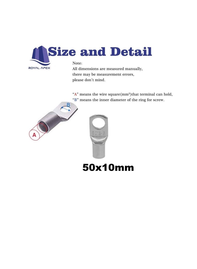 Copper Cable Lugs 10Pcs Set-Wire Terminals, Connector Cable lugs Ring Battery SC Terminals, for Marine, Solar, Automotive, Electric, Home Applications etc (Hole Size 10mm, Cable Size 50mm) - Image 2