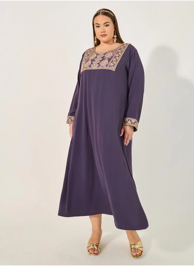 ستايلي Embroidered Round Neck A-Line Jalabyia