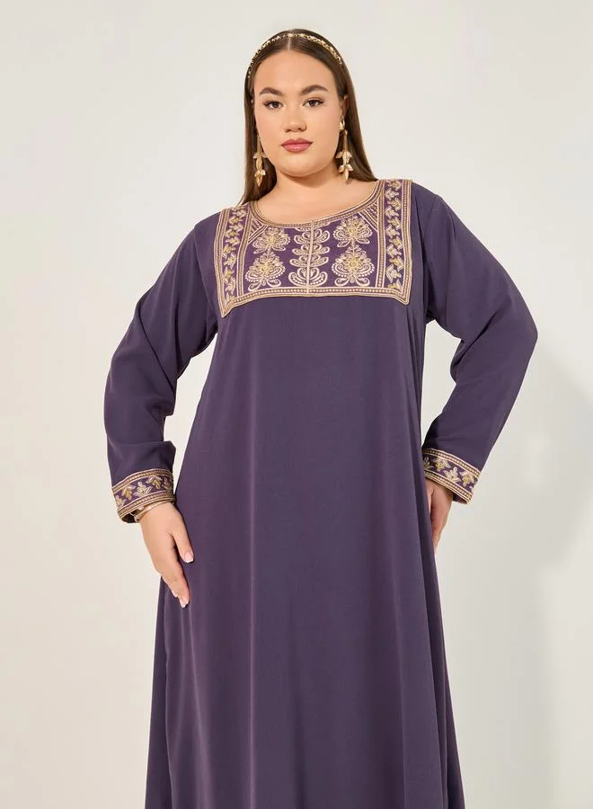 Styli Embroidered Round Neck A-Line Jalabyia