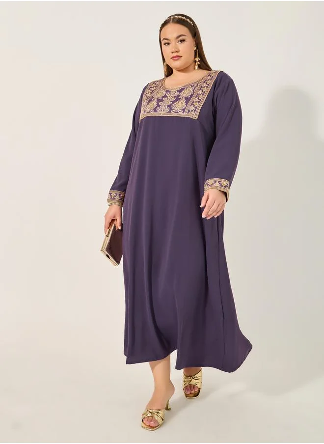 ستايلي Embroidered Round Neck A-Line Jalabyia