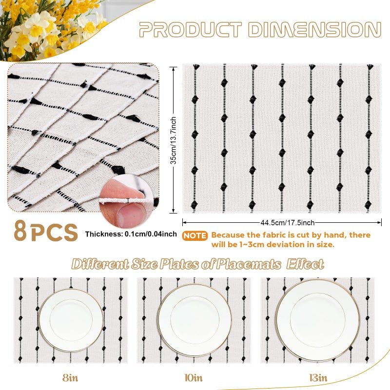 tchrules Placemats Set of 8 for Dining Table, Woven Cloth Place Mats for Modern Boho Farmhouse Kitchen Tabletop Decor, Rectangle Washable Polyester-Cotton Table Mats, Black and White Placemats, 13Ã—17.5 inch - Image 2