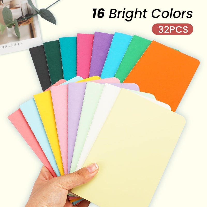 Oucaru 32PCS Mini Notebooks Bulk, 3.5" x 5.5", 16 Color, 60 Pages Blank Paper Small Pocket Notebook Set, Mini Journal Memo Notepads for Students, Traveler, School Office Supplies - Image 3