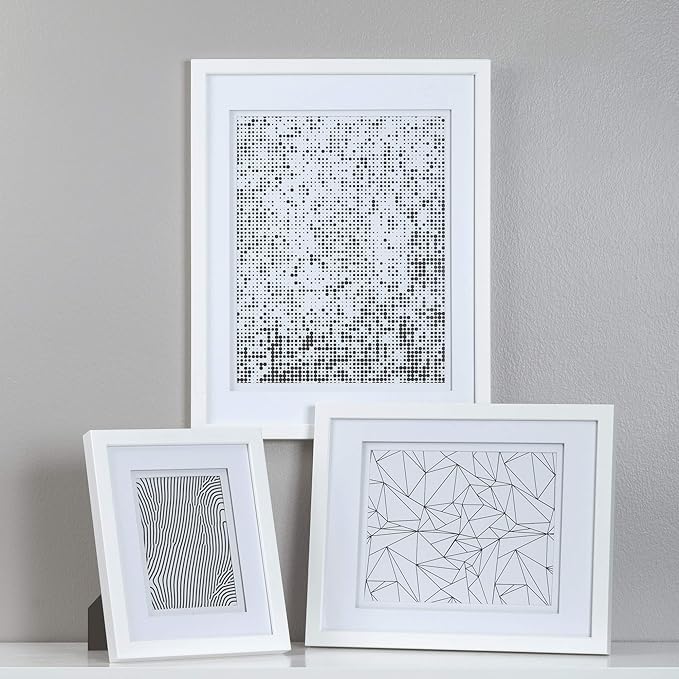 Gallery Solutions - 8""x8"" Wall Mount/Tabletop Picture Frame - Double Mat - Matted to 5""x5"" -White - Versatile Display Option for Your Cherished Memories - Square Tabletop - White Poster Frame - Image 2