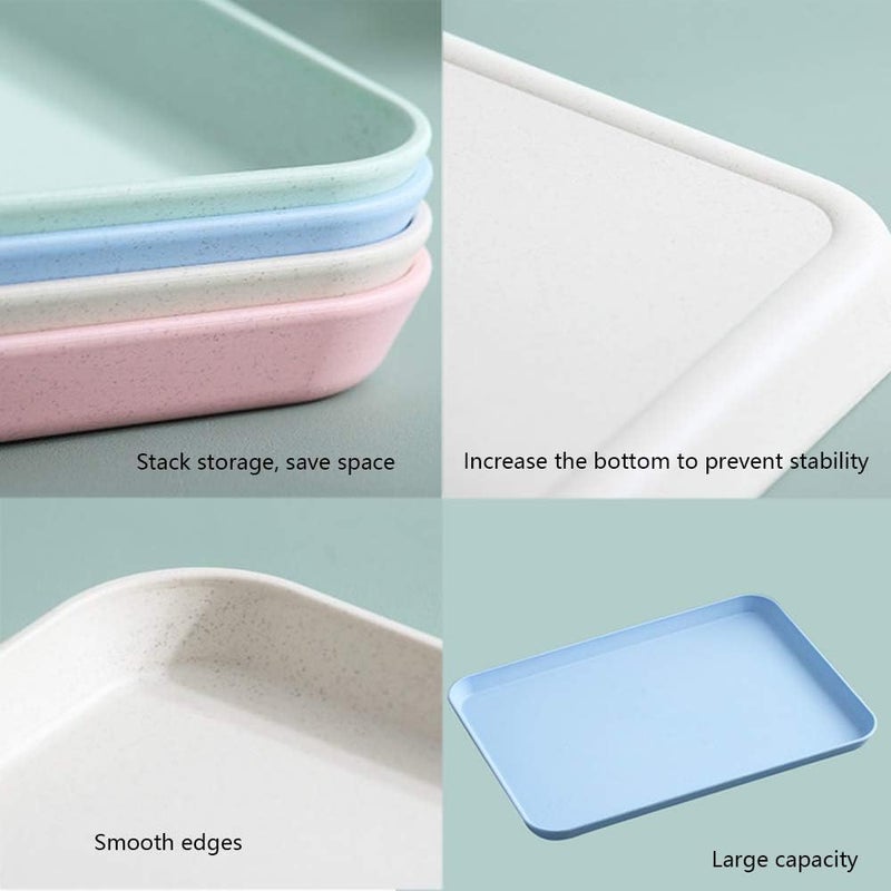 Noa 4PCS 4Colors Large Wheat Straw Tray Set Unbreakable Lightweight Dinner Dishes for Restaurant Microwave Dishwasher Safe Tray Pefect for Kitchen Hotel School Lunch and Cafeteria 4GreenTray - Image 3