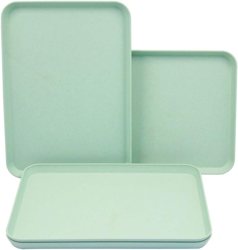 Noa 4PCS 4Colors Large Wheat Straw Tray Set Unbreakable Lightweight Dinner Dishes for Restaurant Microwave Dishwasher Safe Tray Pefect for Kitchen Hotel School Lunch and Cafeteria 4GreenTray - Image 1