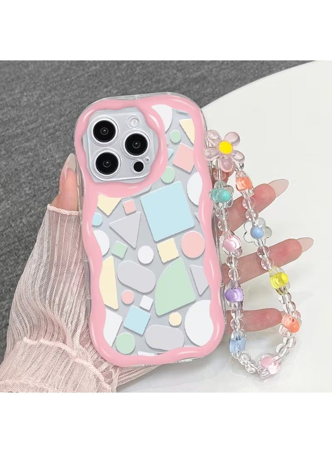 Temu A stylish and thick shockproof phone case with a unique geometric design, available in various colors, and comes with a nice lanyard for iPhone 14 Pro. - Image 2