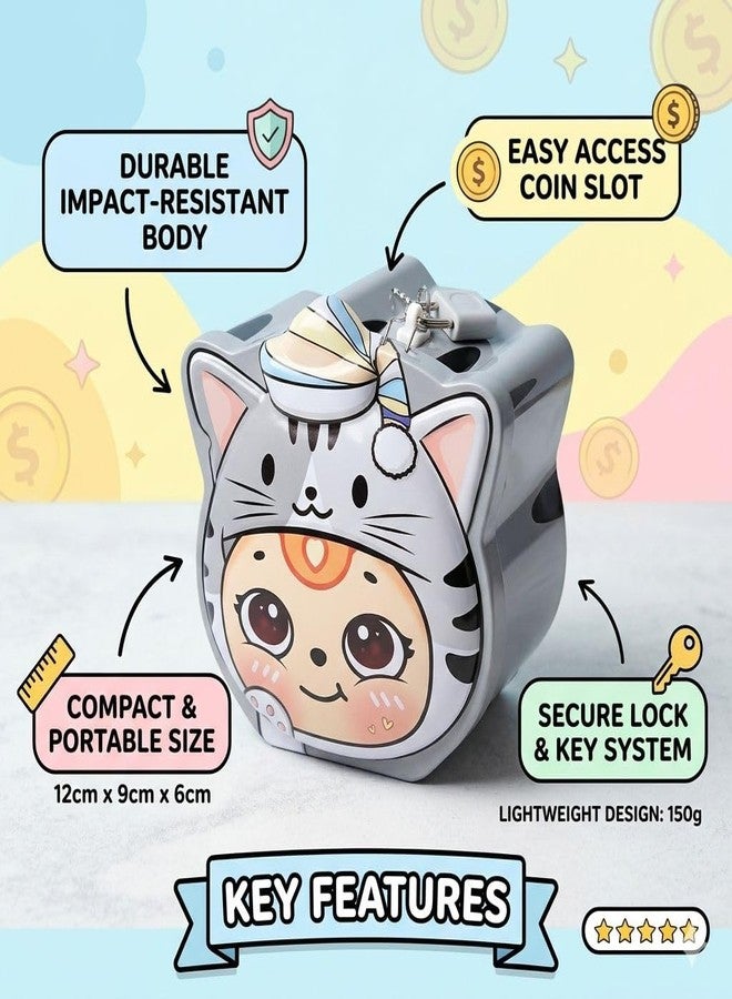 Sajani Cute Cartoon Creative Portable Piggy Bank, Money Saving Box with Combination Lock, Mini Coin Bank Gifts for Boys and Girls, Best Return Gifts for Kids (Pack of 1) (Tiger - Grey) - Image 3