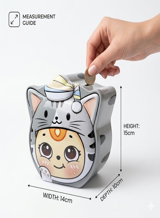 Sajani Cute Cartoon Creative Portable Piggy Bank, Money Saving Box with Combination Lock, Mini Coin Bank Gifts for Boys and Girls, Best Return Gifts for Kids (Pack of 1) (Tiger - Grey) - Image 4