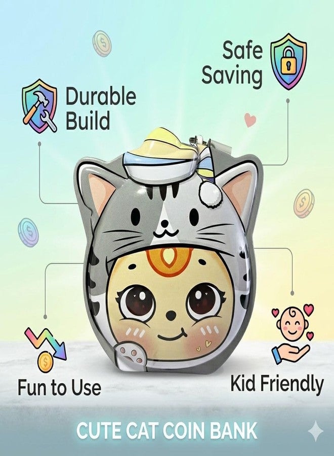 Sajani Cute Cartoon Creative Portable Piggy Bank, Money Saving Box with Combination Lock, Mini Coin Bank Gifts for Boys and Girls, Best Return Gifts for Kids (Pack of 1) (Tiger - Grey) - Image 2