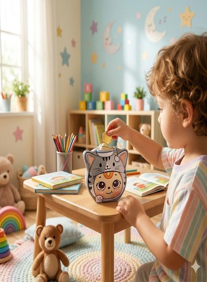 Sajani Cute Cartoon Creative Portable Piggy Bank, Money Saving Box with Combination Lock, Mini Coin Bank Gifts for Boys and Girls, Best Return Gifts for Kids (Pack of 1) (Tiger - Grey) - Image 5