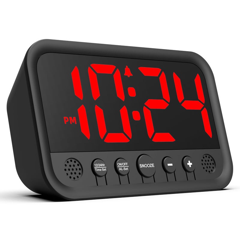 Small LED Digital Clock for Bedroom Loud Alarm Clock for Heavy Sleepers Adults Teens PlugIn Electric Desk Clock Simple Bedside Nightstand Clock with Adjustable VolumeBrightnessSnooze Red