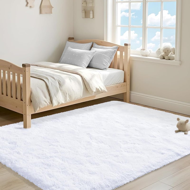 ISEAU Fluffy Rug Carpets Soft Shaggy Area Rugs Indoor Floor Mats for Kids Room Fuzzy Carpet Comfy Cute Nursery Mat Bedside Rug for Boys Girls Bedroom Living Room Home Decor Mat, 5ft x 8ft, White - Image 4