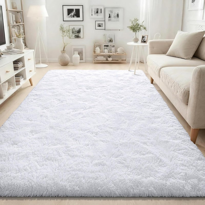 ISEAU Fluffy Rug Carpets Soft Shaggy Area Rugs Indoor Floor Mats for Kids Room Fuzzy Carpet Comfy Cute Nursery Mat Bedside Rug for Boys Girls Bedroom Living Room Home Decor Mat, 5ft x 8ft, White - Image 2