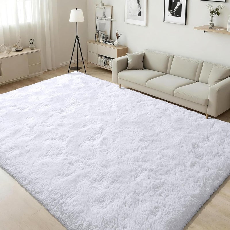 ISEAU Fluffy Rug Carpets Soft Shaggy Area Rugs Indoor Floor Mats for Kids Room Fuzzy Carpet Comfy Cute Nursery Mat Bedside Rug for Boys Girls Bedroom Living Room Home Decor Mat, 5ft x 8ft, White - Image 1
