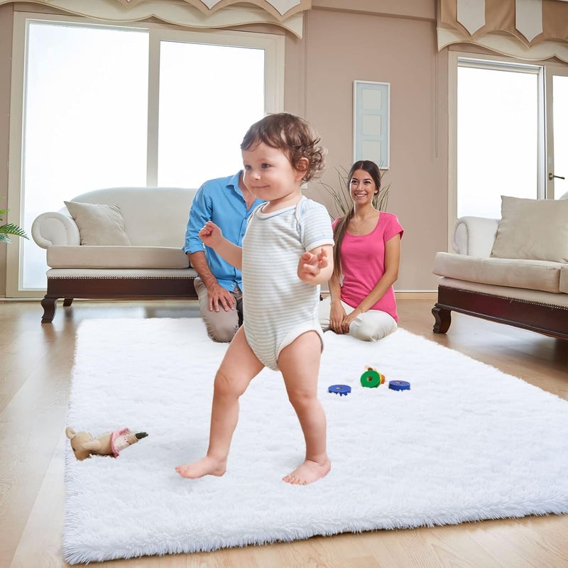 ISEAU Fluffy Rug Carpets Soft Shaggy Area Rugs Indoor Floor Mats for Kids Room Fuzzy Carpet Comfy Cute Nursery Mat Bedside Rug for Boys Girls Bedroom Living Room Home Decor Mat, 5ft x 8ft, White - Image 5