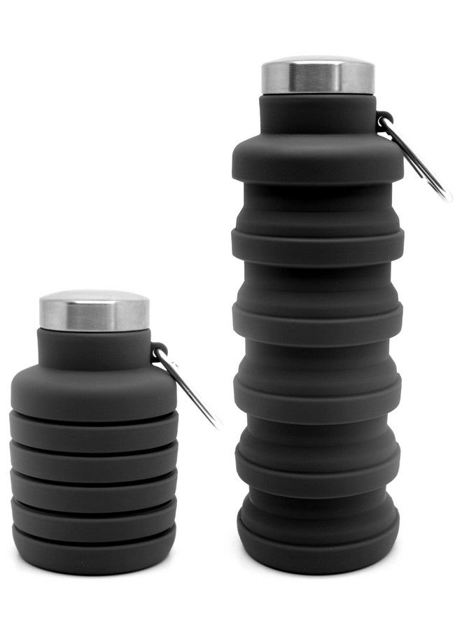 HAWKISTER Collapsible Silicone Water Bottle For Sports, Trekking, Cycling, Outdoor, College, And Gym - Foldable With Snap Hook, Grey (Pack Of 1), 0.50 Liter - Image 1
