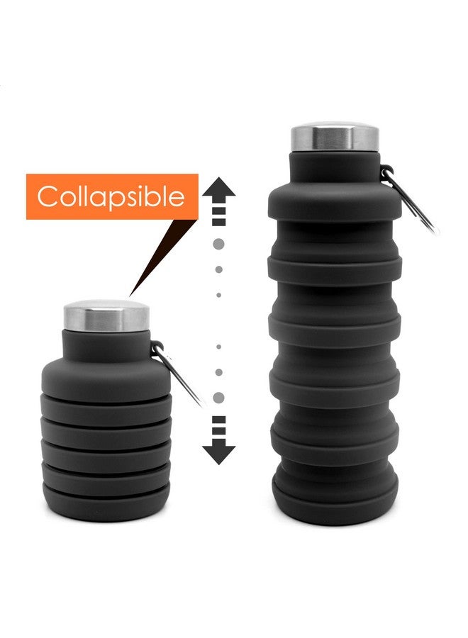 HAWKISTER Collapsible Silicone Water Bottle For Sports, Trekking, Cycling, Outdoor, College, And Gym - Foldable With Snap Hook, Grey (Pack Of 1), 0.50 Liter - Image 2