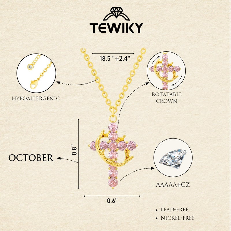 Tewiky Valentine Christian Gift Cross Necklace for women-14k Gold Plated Pink Pendant Necklaces Cute religious Trendy Necklace Baptism Jewelry for Women - Image 2