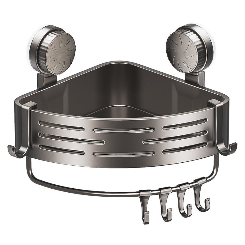 Punch-free Sucker Storage Rack Toilet Corner Triangle Storage Rack Washstand Bathroom Wall-mounted Storage Basket Hanging Basket  Grey
