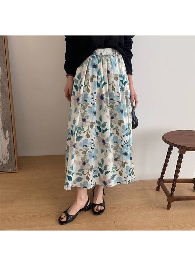 XINYANG Floral Print Midi Skirt Women's 2025 Summer High Waist Loose A-line Long Skirt With Slimming Retro Design - Image 4