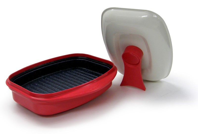 MICROHEARTH Microwave Grill Pan with Lid for Grilling, Browning, and Crisping Vegetables, Sandwich, & Meat, Red - Image 1