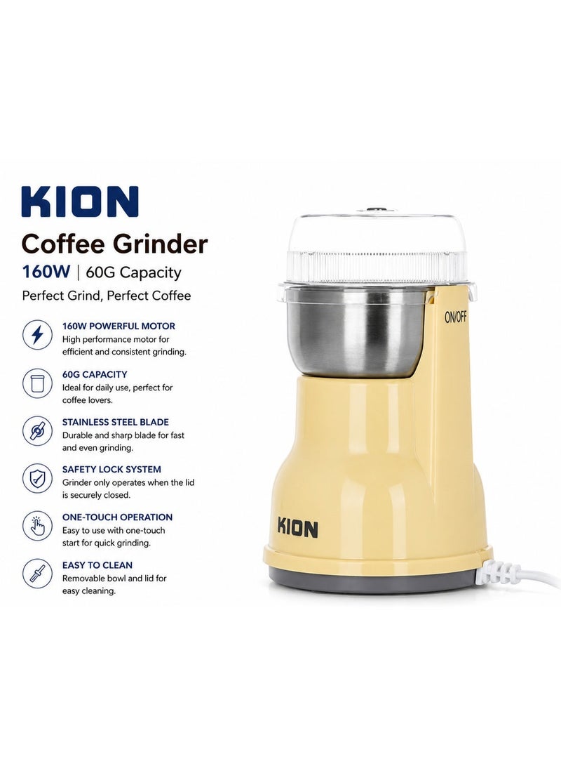 KION Coffee Grinder 160W – 60g Capacity Electric Coffee Bean Grinder, Beige - KHR/5010 0.6 kg 160 W KHR/5010 beige - Image 1