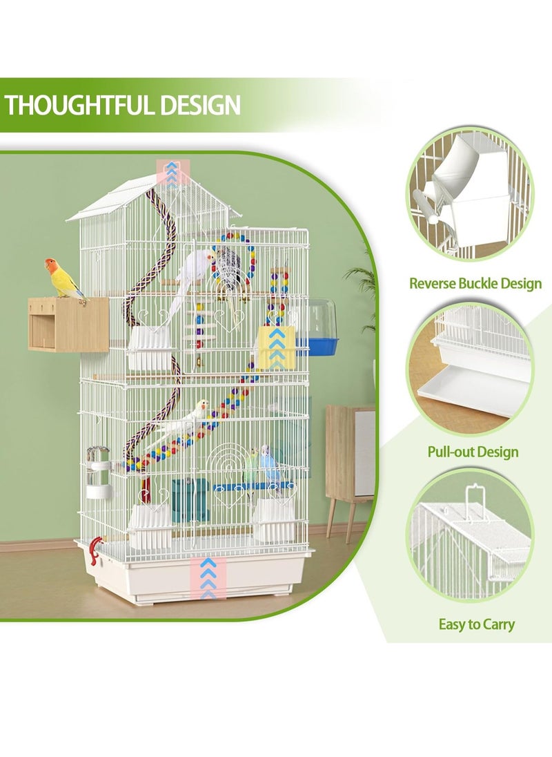 Arabest 100cm Wrought Iron Bird Cage Open-Top Parrot Cage with Rolling Stand for Parakeets Cockatiels Budgies Parrotlets Lovebirds Canary Small-Sized Birds Parrots  - Image 2