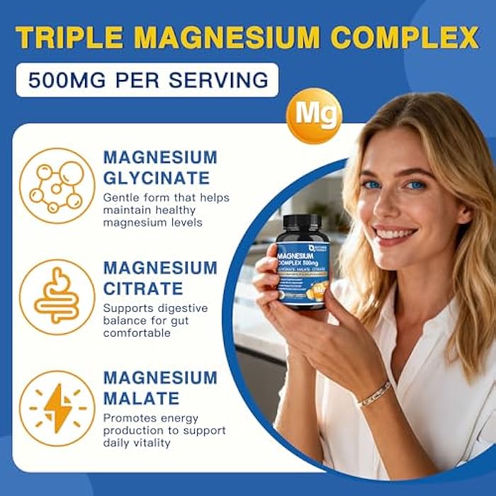 NATURE TARGET Magnesium Complex 500mg, Magnesium Glycinate, Malate & Citrate - High Absorption Chelated Triple Magnesium Supplement with Zinc, Vitamin D3 for Muscle, Nerve, Bone & Immune Support, Vegan 120 Capsules - Image 2