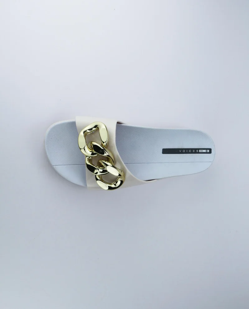 Voices Slide Soul Corrente 2K Women'S Anti Slip Sole  With Gold Chain Design Sandals - White