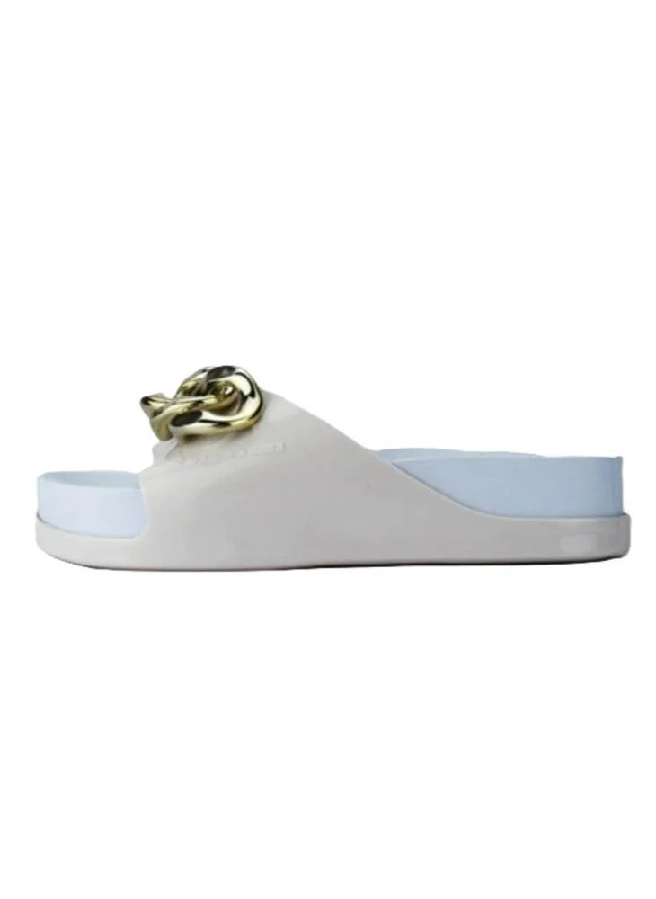 Voices Slide Soul Corrente 2K Women'S Anti Slip Sole  With Gold Chain Design Sandals - White