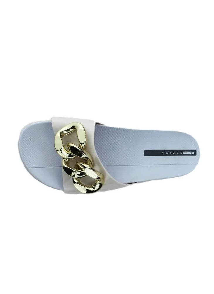 Voices Slide Soul Corrente 2K Women'S Anti Slip Sole  With Gold Chain Design Sandals - White