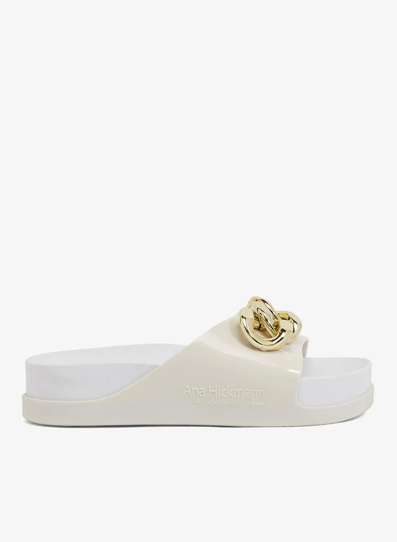 Slide Soul Corrente 2K Women'S Anti Slip Sole  With Gold Chain Design Sandals - White