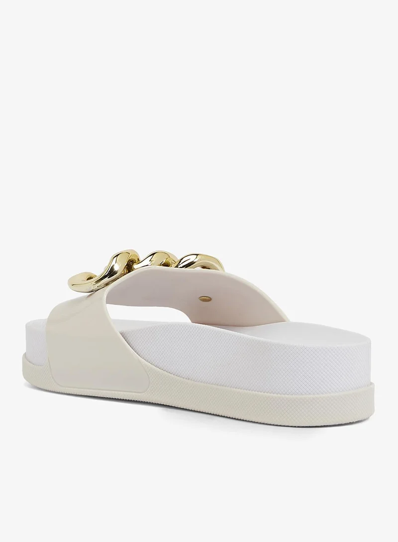 فويسيز صنادل نسائية سول كورينتي  بنعل مانع للانزلاق بتصميم سلسلة ذهبية - أبيض
