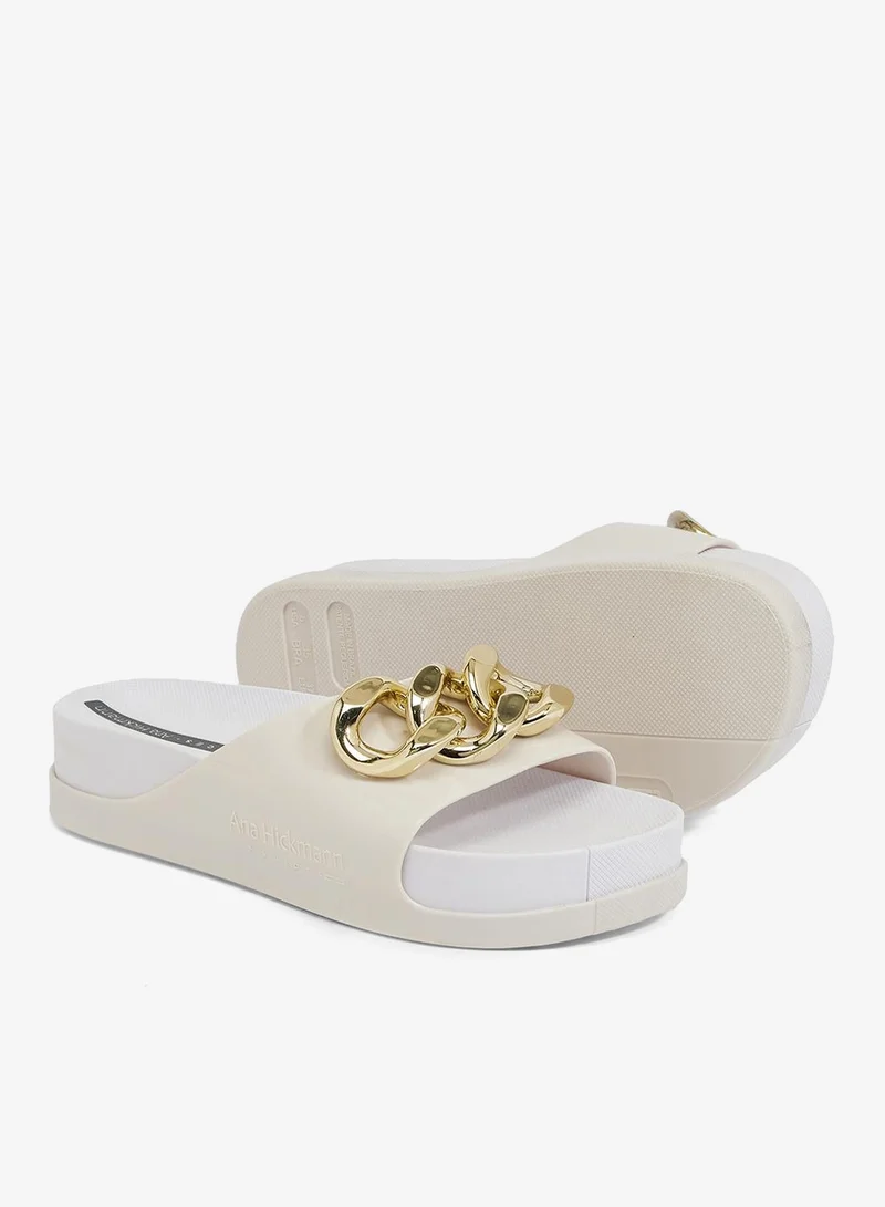 Voices Off White-White-Gold Slide Soul Corrente 2K Women'S Anti Slip Sole  With Gold Chain Design Sandals - White for Women | Best Price UAE