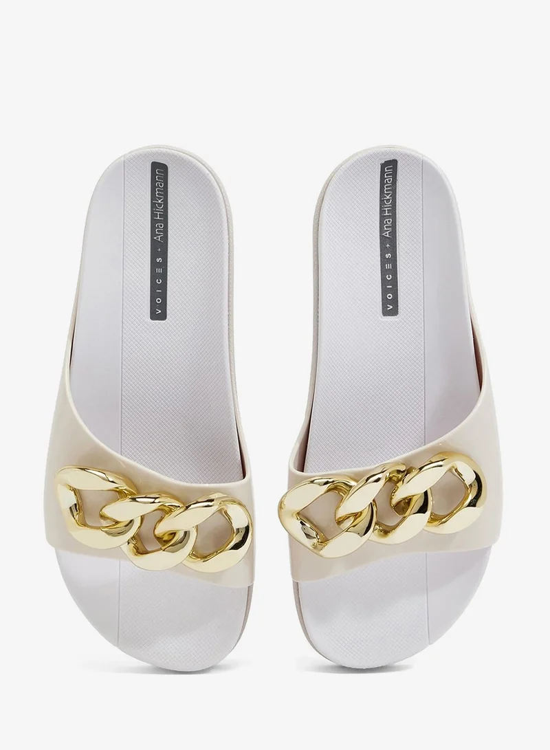 Voices Off White-White-Gold Slide Soul Corrente 2K Women'S Anti Slip Sole  With Gold Chain Design Sandals - White for Women | Best Price UAE