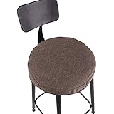 JISEN JISEN Breathable Linen Round Bar Stool Cover Padding Cushion Elastic Protectors with Fixing Strap 16 Inch Coffee  - Image 1