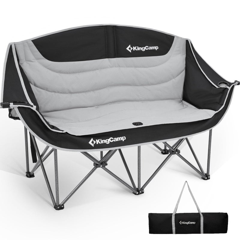 KingCamp Oversized Double Camping Chair, Heavy Duty 880lbs with Padded Seat & Cup Holders, 2 Person Loveseat Perfect for Outdoor Sports Family and Couples, Ideal for Lawn and Backyard, Black/Grey - Image 1
