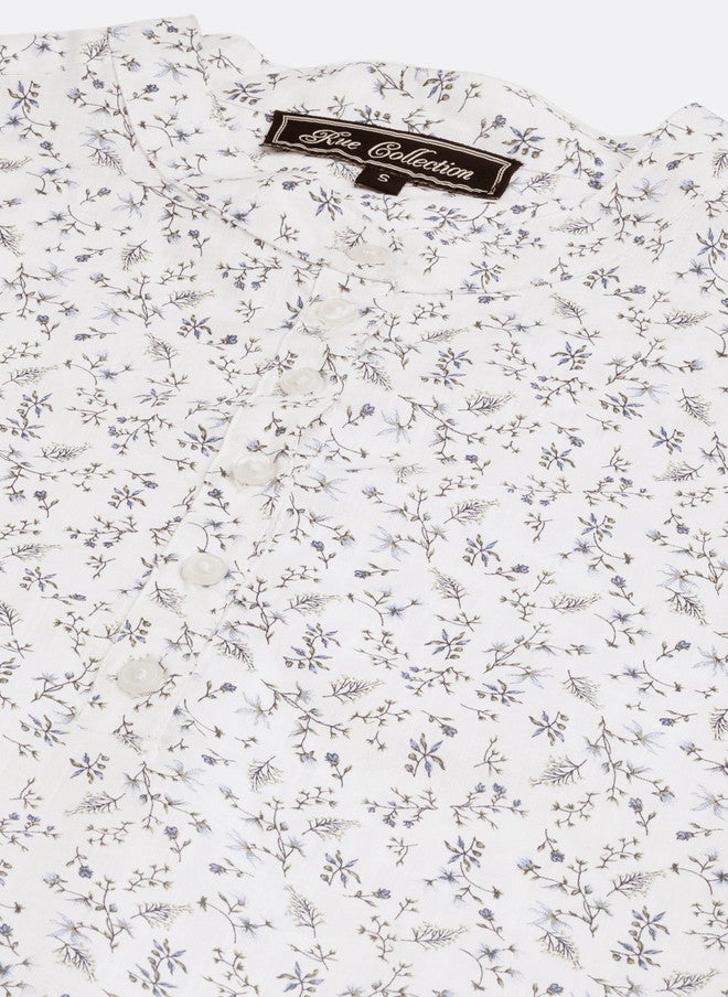 Rue Collection بلوزة نسائية بتصميم قميص مزخرف بألوان الأوف وايت والرمادي - Image 2