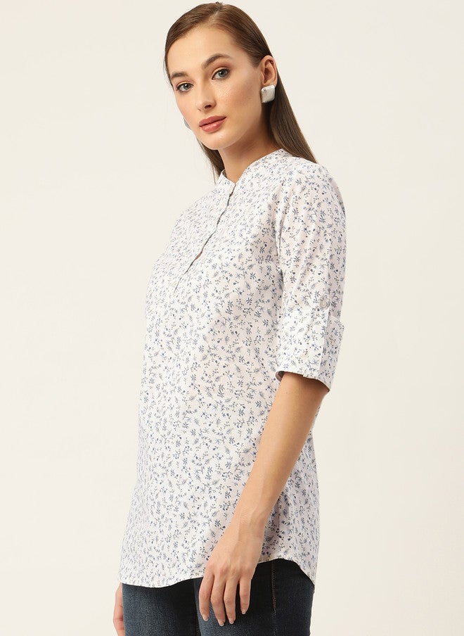 Rue Collection بلوزة نسائية بتصميم قميص مزخرف بألوان الأوف وايت والرمادي - Image 3