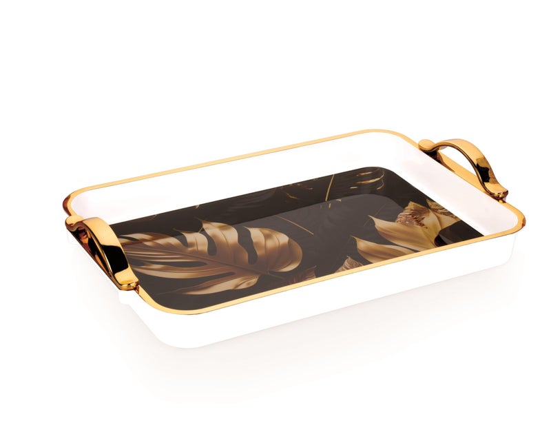 Nabhya Glamour 2pc Set Flower Printed Serving Tray Plastic Material BPA Free Tray with Handle for Tea,Coffee,Snack,Kitchen & Dining Table Home Décor (White & Gold, Small - 2 Pieces) - Image 5