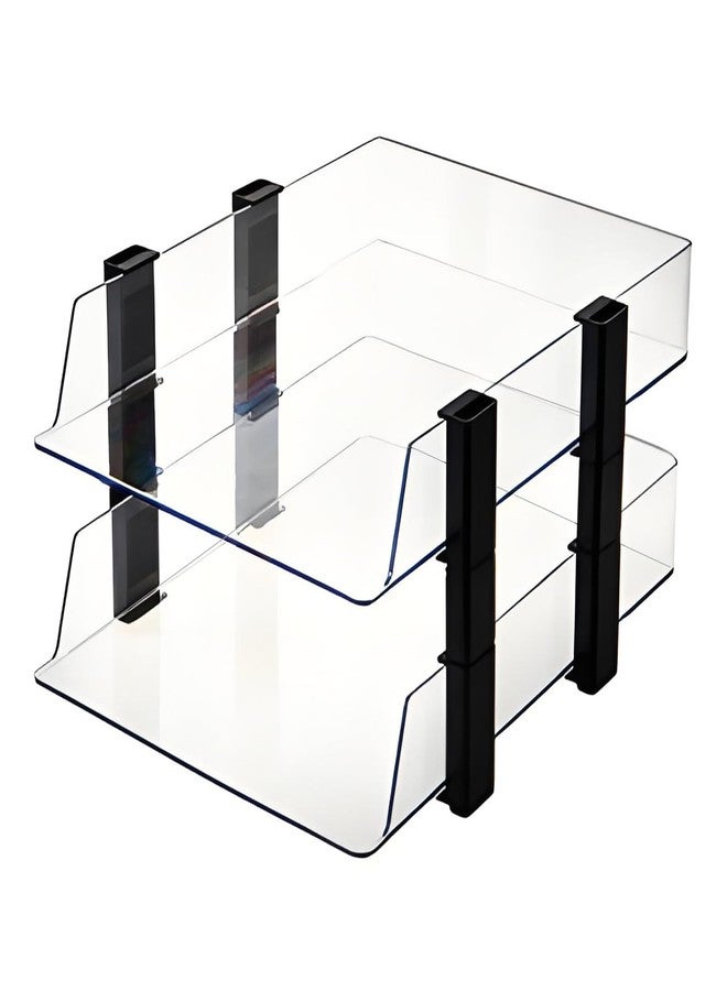RHONZHAO Clear 2-Tier Stackable Paper Tray Organizer for Letter/A4 Files, Desktop Document Sorter, Transparent Office Desk Storage (2 - Tier Clear) - Image 1