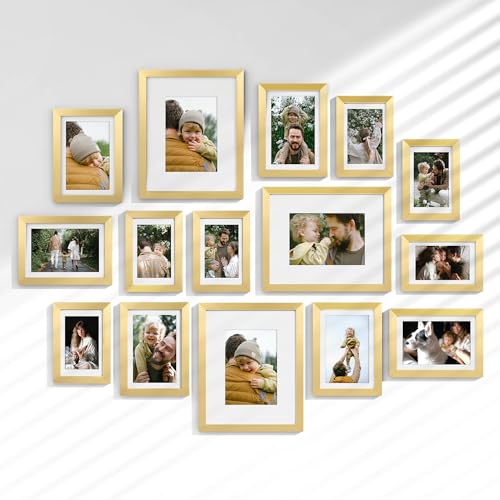 Venusmiles 15 Pack Picture Frames Collage Wall Decor Gallery Frame Set for Wall Mounting or Tabletop Display Multi Sizes Including 3pcs 8x10 6pcs 5x7 6pcs 4x6 Gold - Image 1